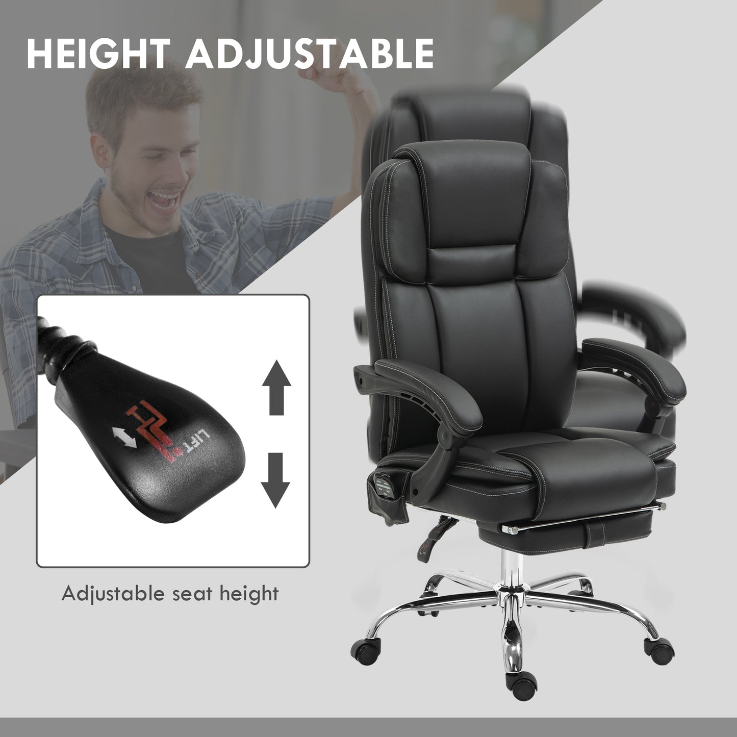 Massage Office Chair, PU Leather High Back Recliner, Black