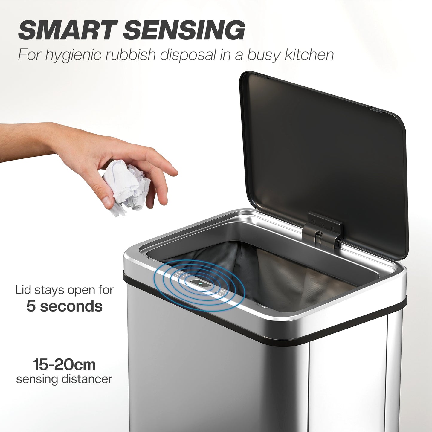 Kitchen Bin with Fast Motion Sensor, 50L Stainless Steel Sensor Bin