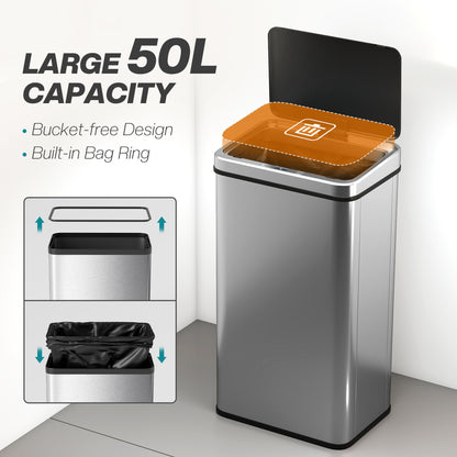 Kitchen Bin with Fast Motion Sensor, 50L Stainless Steel Sensor Bin