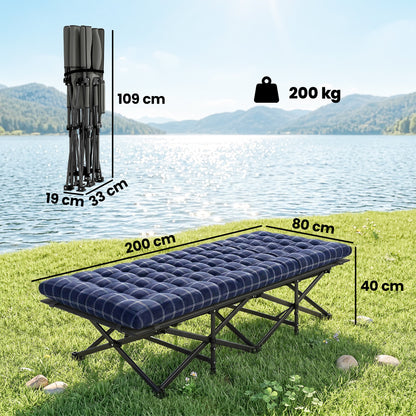 Camping Cot Heavy Duty Folding Bed with Soft Pad Blue
