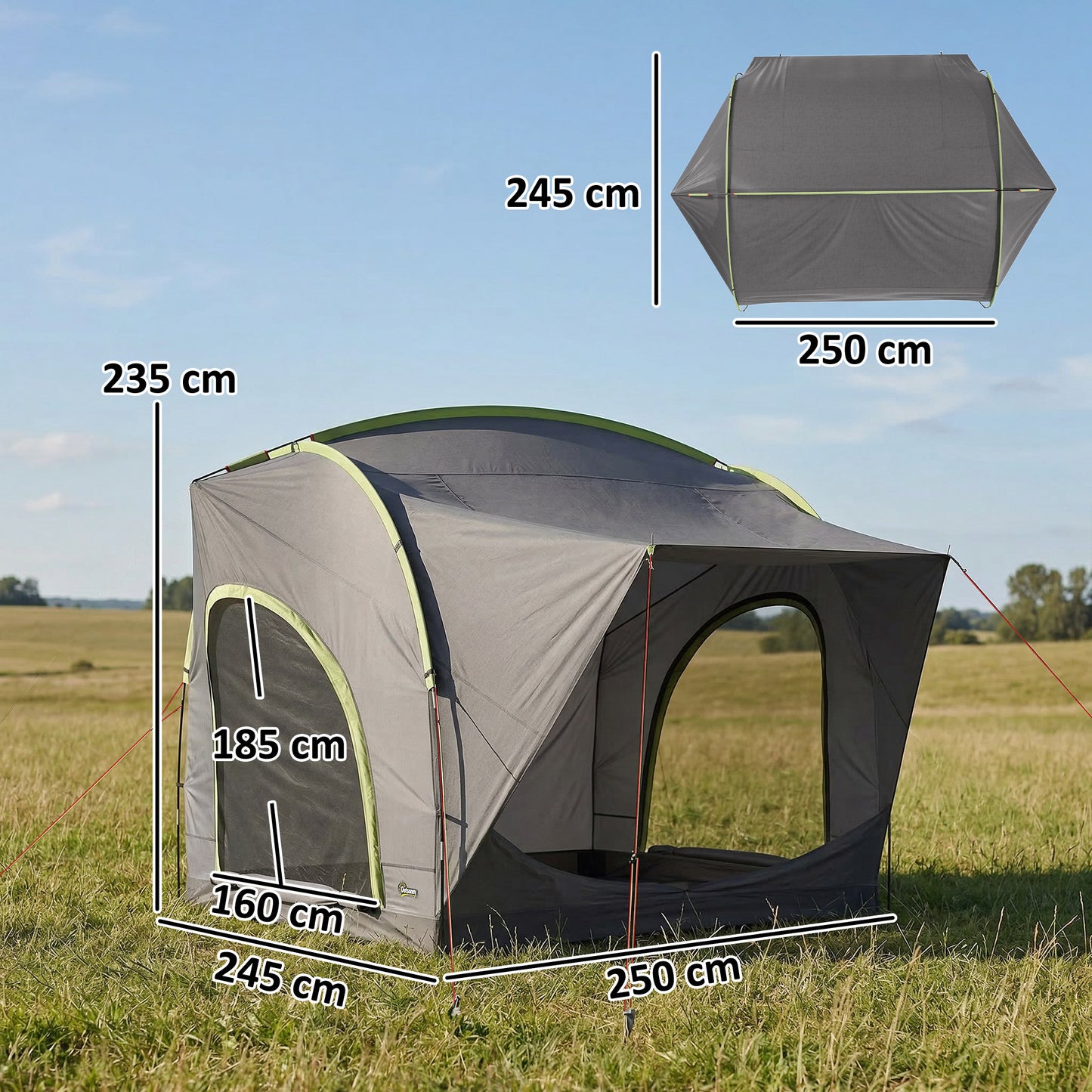 Car Tent, 3000mm Waterproof Tailgate Tent, 250 x 245 x 235 cm with Mesh Windows and Storage Bag, Quick Setup Trunk SUV Boot Shelter for Family Camping Travelling Outdoor Activities