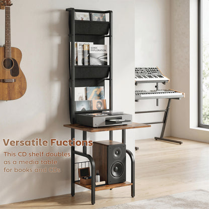 Vinyl Record Player Stand with Oxford Pockets Rustic Brown and Black