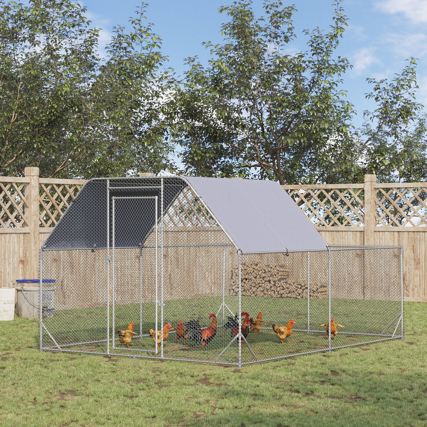 Rabbit Cage with Water Bottle, Wheels, Plastic Slide-Out Tray - Dark Grey