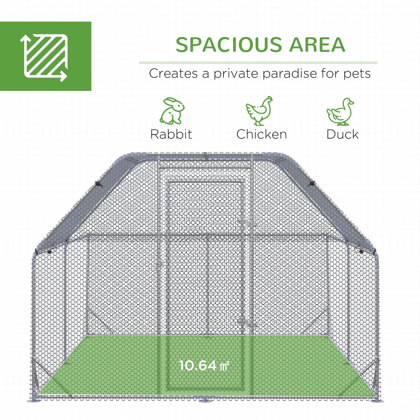 Rabbit Cage with Water Bottle, Wheels, Plastic Slide-Out Tray - Dark Grey