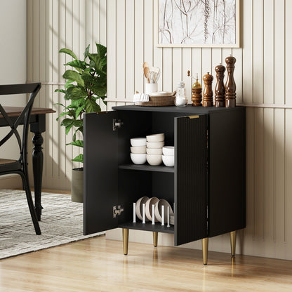 Sideboard Buffet Cabinet, Modern Kitchen Storage Cabinet with 2 Doors and Adjustable Shelf, Living Room Sideboard with Metal Legs for Hallway, Black