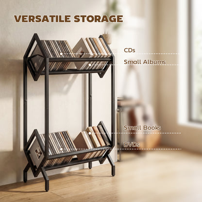 50 CD Storage Rack, 2-Tier Metal Display Rack for CDs, DVDs, Black