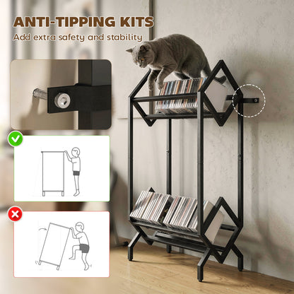50 CD Storage Rack, 2-Tier Metal Display Rack for CDs, DVDs, Black