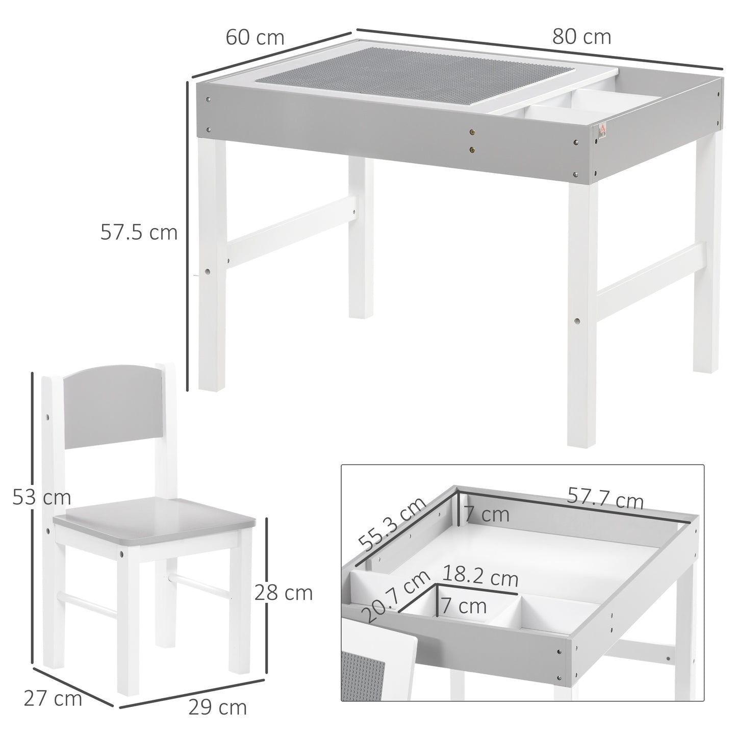 kids Table and Chair Set 2 in 1 Activity Play Table for Bricks w/Storage