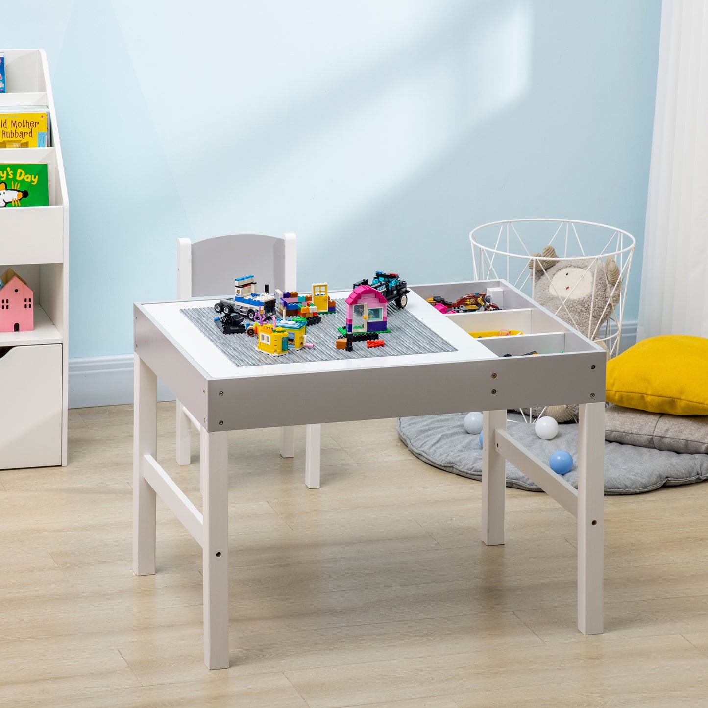 kids Table and Chair Set 2 in 1 Activity Play Table for Bricks w/Storage