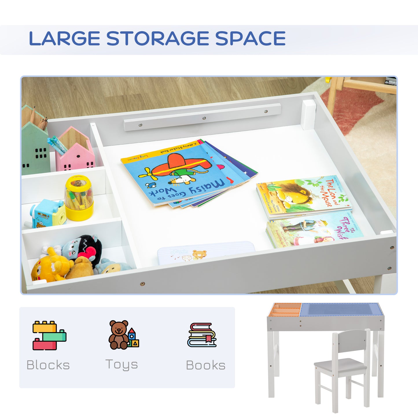 kids Table and Chair Set 2 in 1 Activity Play Table for Bricks w/Storage