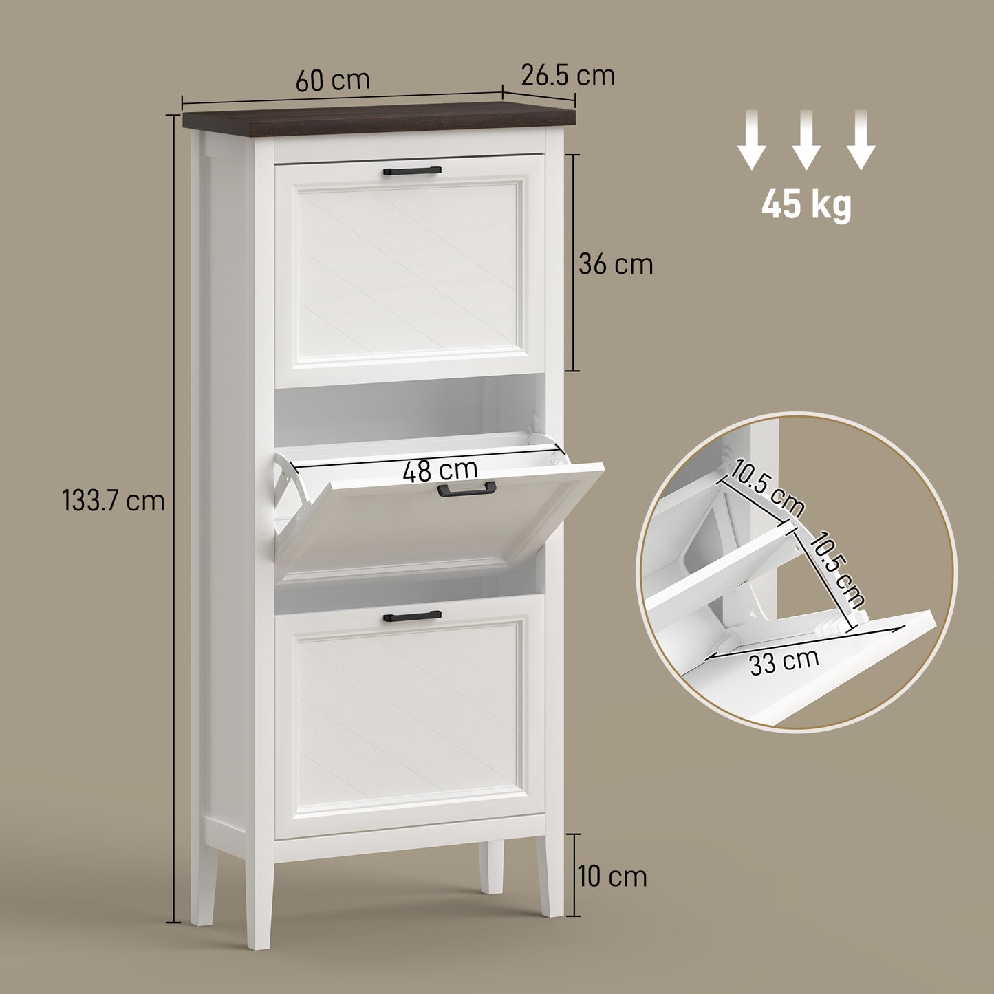 Shoe Cabinet with 3 Flip Drawers, Farmhouse Narrow Shoe Storage Cabinet with Adjustable Shelves, Freestanding for Entryway, Hallway, Living Room, Holds 12-18 Pairs, White