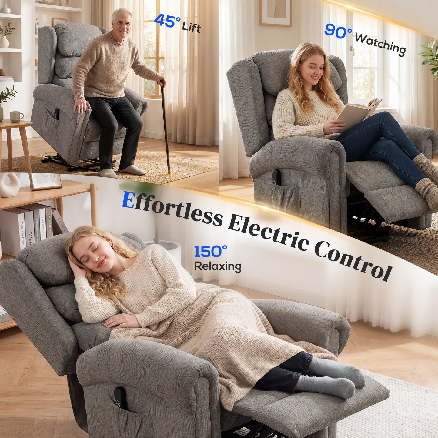 Power Lift Recliner Chair for Elderly with Remote Control, Dark Grey