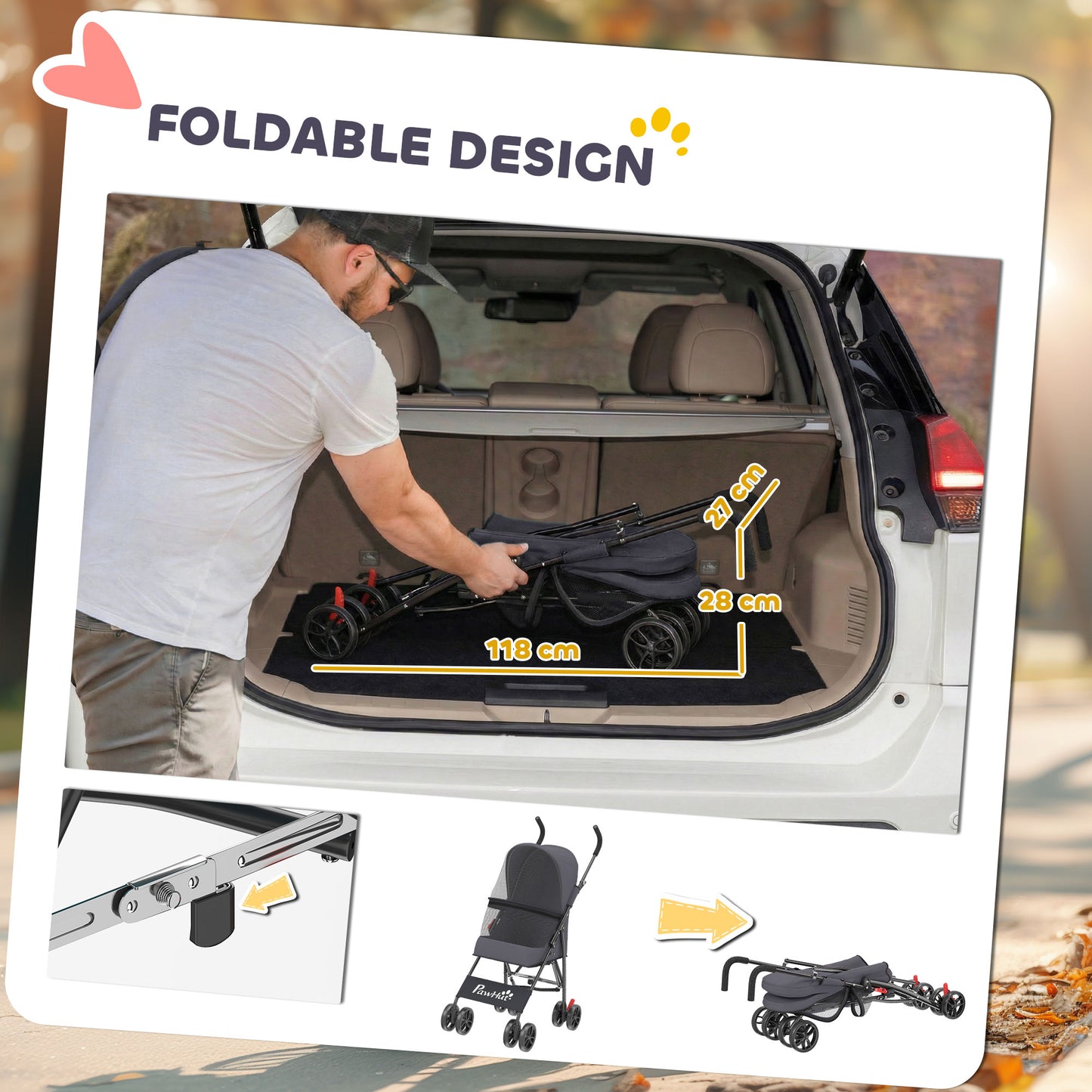 Foldable Dog Stroller with Mesh Windows for Mini Dogs, Dark Grey
