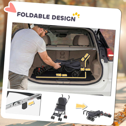 Foldable Dog Stroller with Mesh Windows for Mini Dogs, Dark Grey