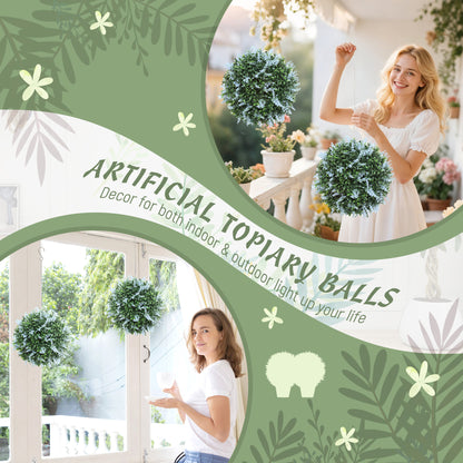 Set of 2 Artificial Plant Topiary Balls, Faux Plants, Blue