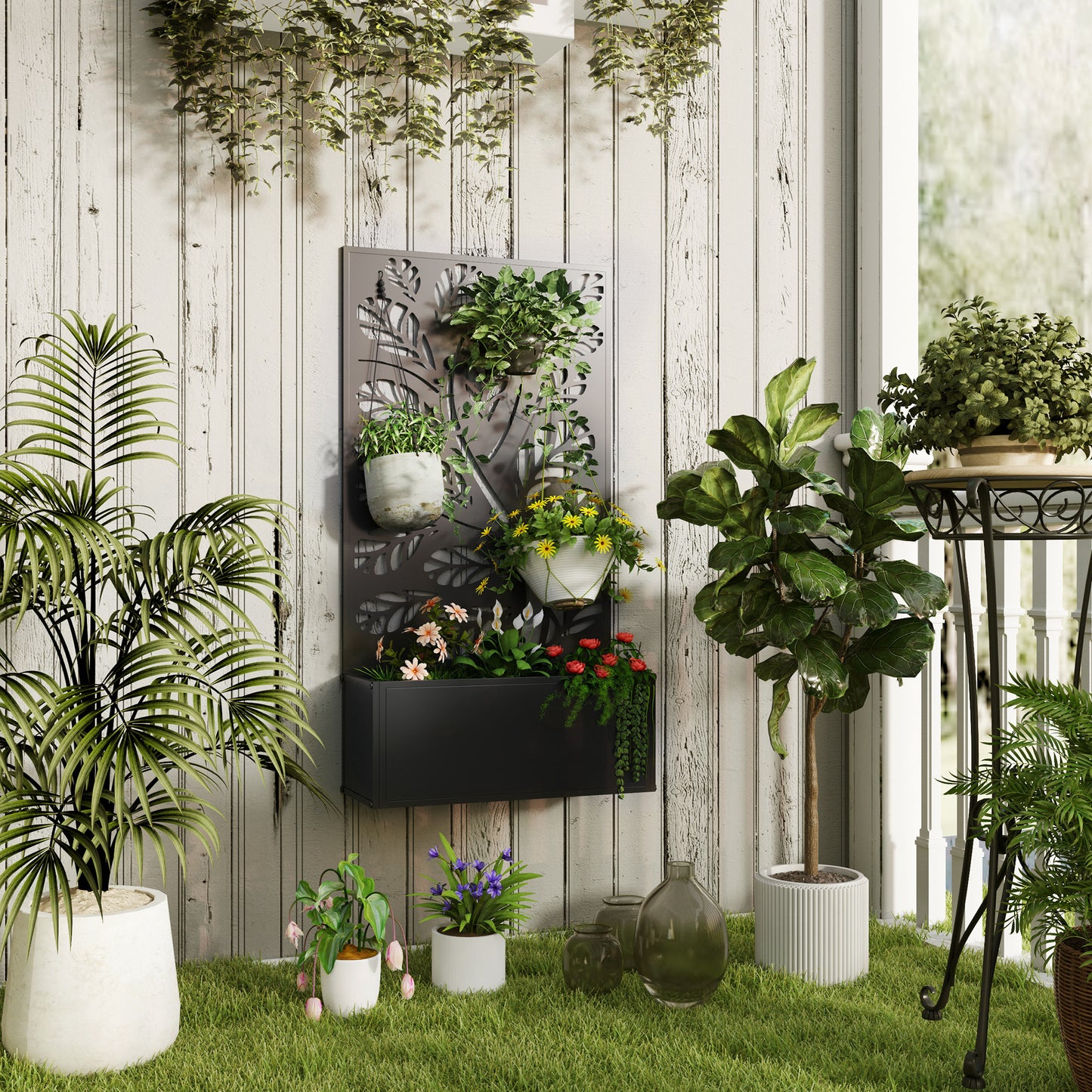 Metal Raised Garden Bed with Trellis, Outdoor Elevated Planter Box