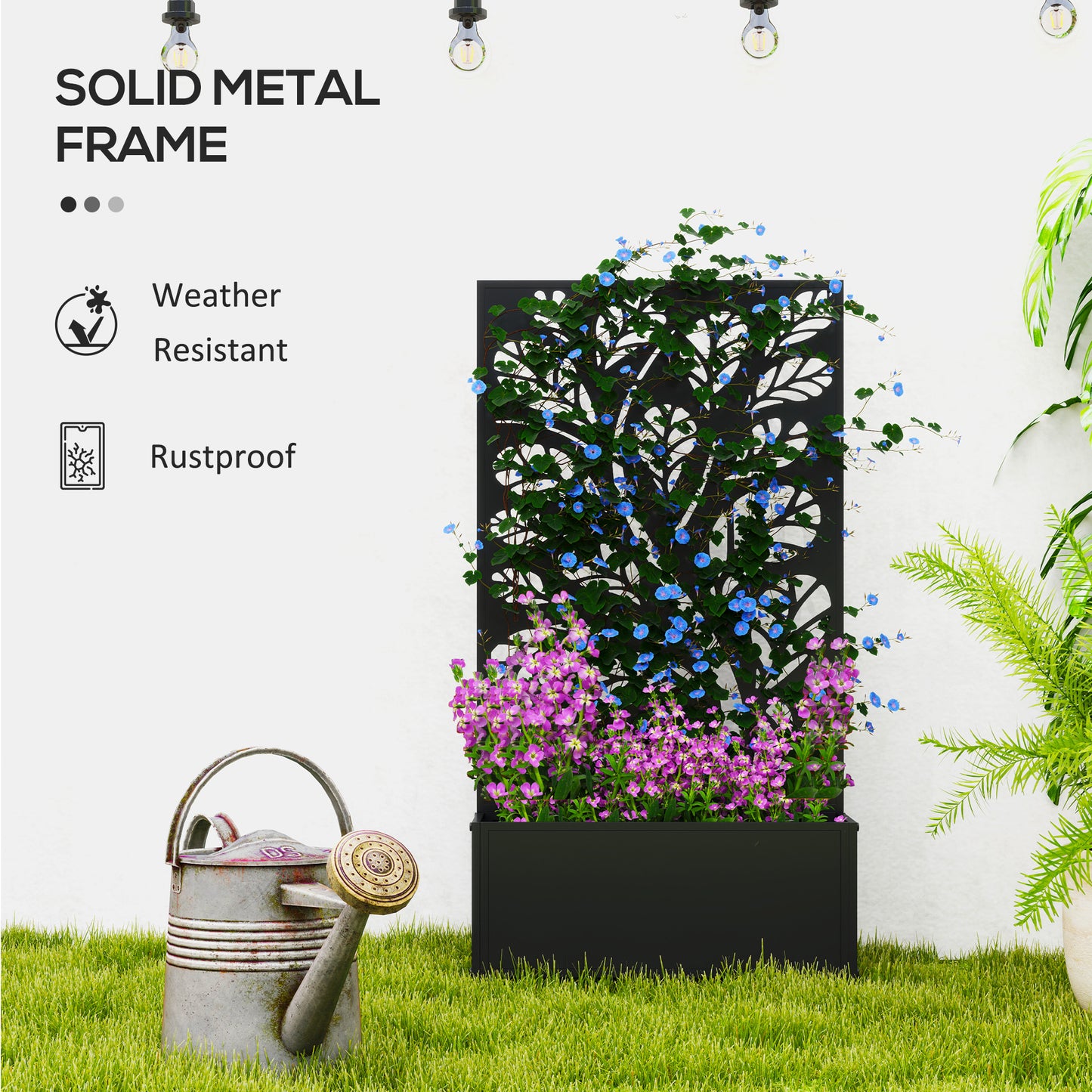 Metal Raised Garden Bed with Trellis, Outdoor Elevated Planter Box