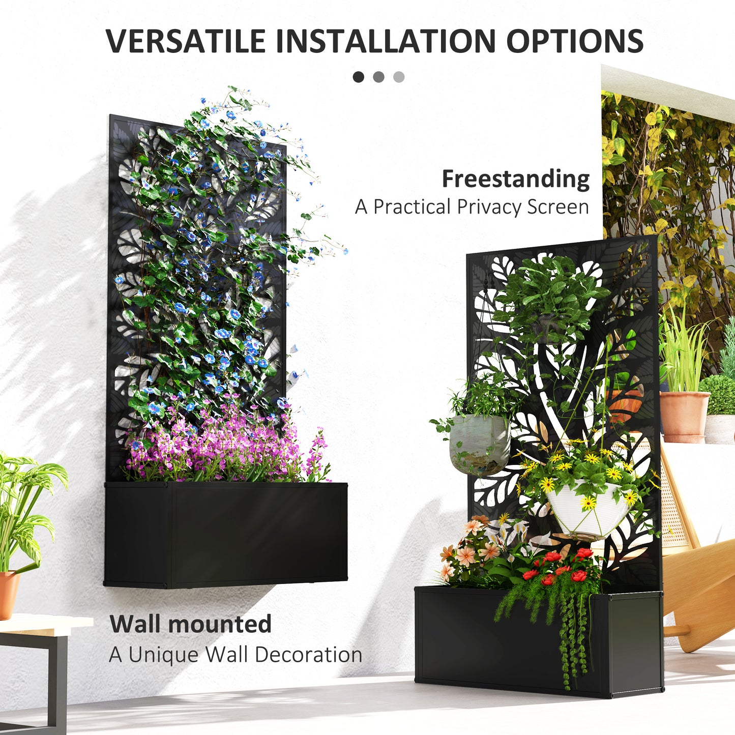 Metal Raised Garden Bed with Trellis, Outdoor Elevated Planter Box