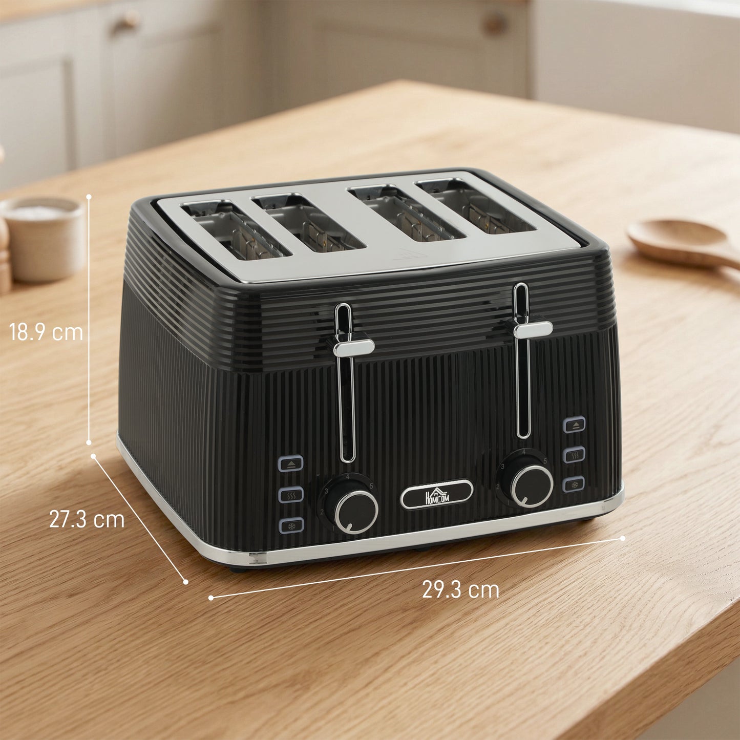 4 Slice Toaster with 7 Browning Levels, Reheat/Defrost/Cancel Functions, Self-centring Function, Electric Toaster with Removable Crumb Tray, 1860W, Black