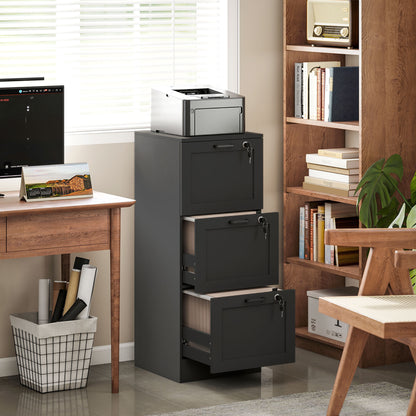 3-Drawer File Cabinet, Lockable Filing Cabinet for A4 Letter, Black
