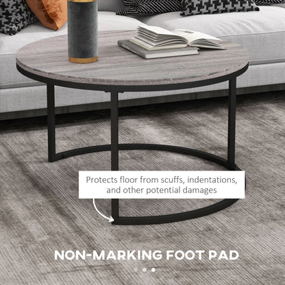 2 Pcs Stacking Coffee Table Set Steel Frame Wood Effect Top Foot Pads
