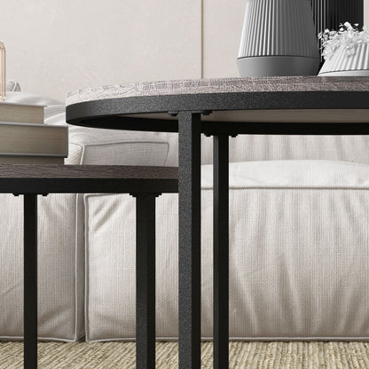 2 Pcs Stacking Coffee Table Set Steel Frame Wood Effect Top Foot Pads