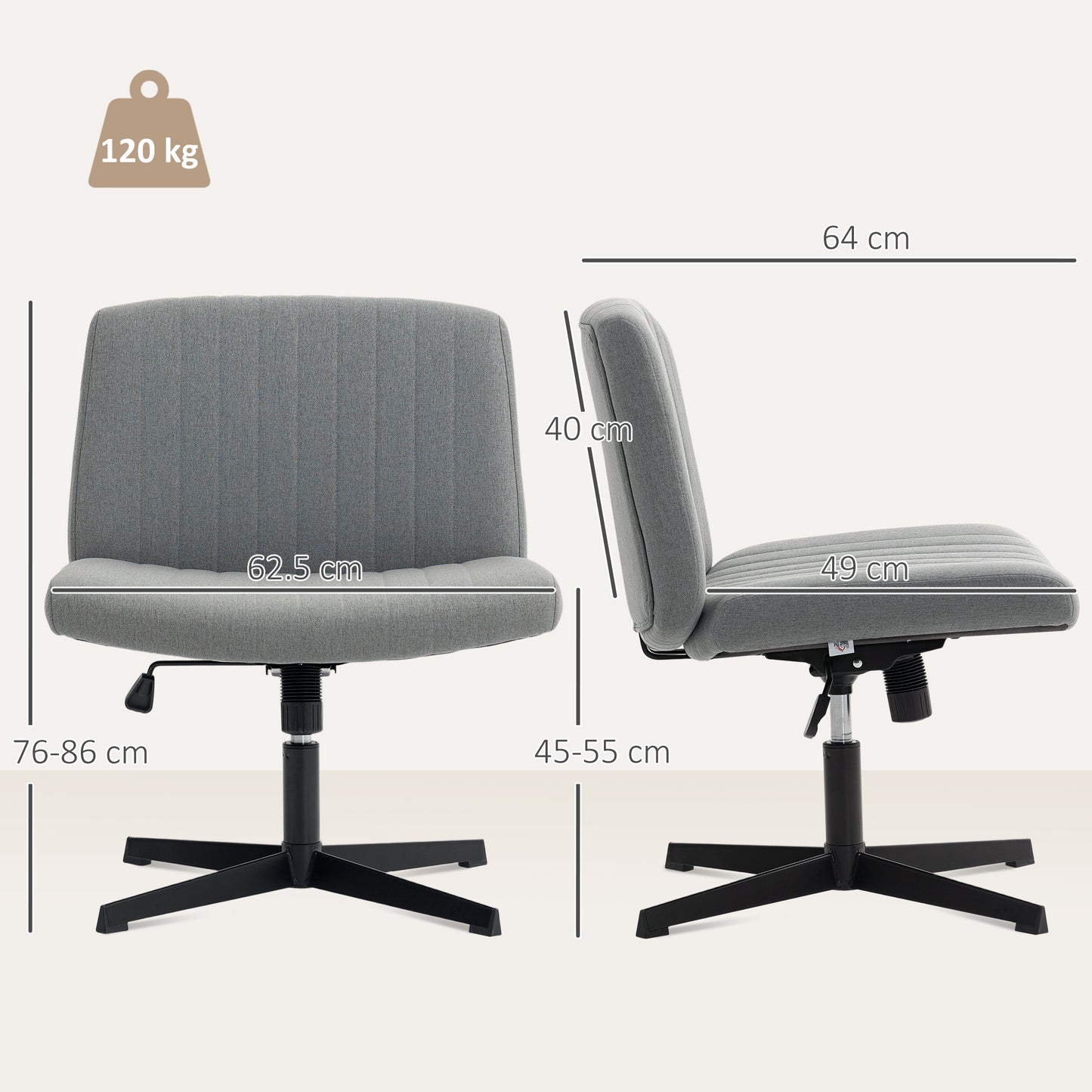 Linen Criss Cross Legged Office Chair with Tilt Function, Grey