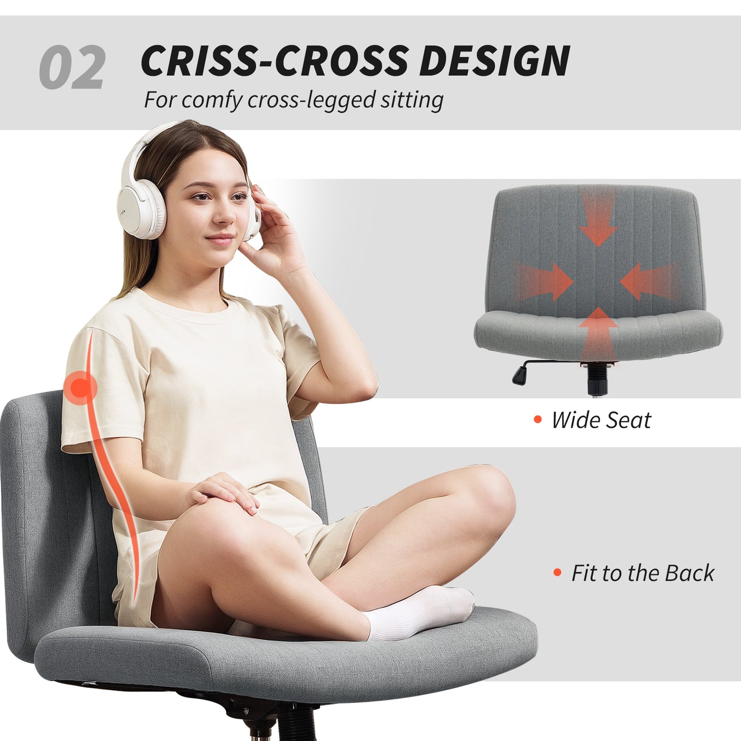 Linen Criss Cross Legged Office Chair with Tilt Function, Grey