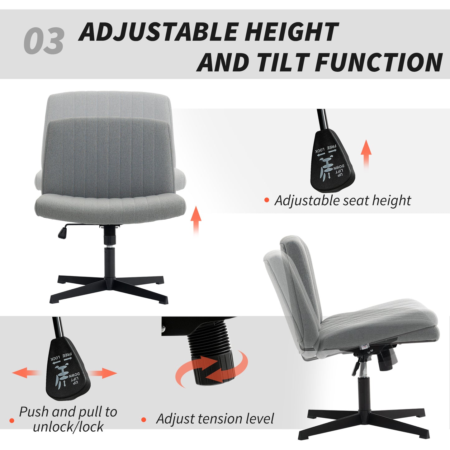 Linen Criss Cross Legged Office Chair with Tilt Function, Grey