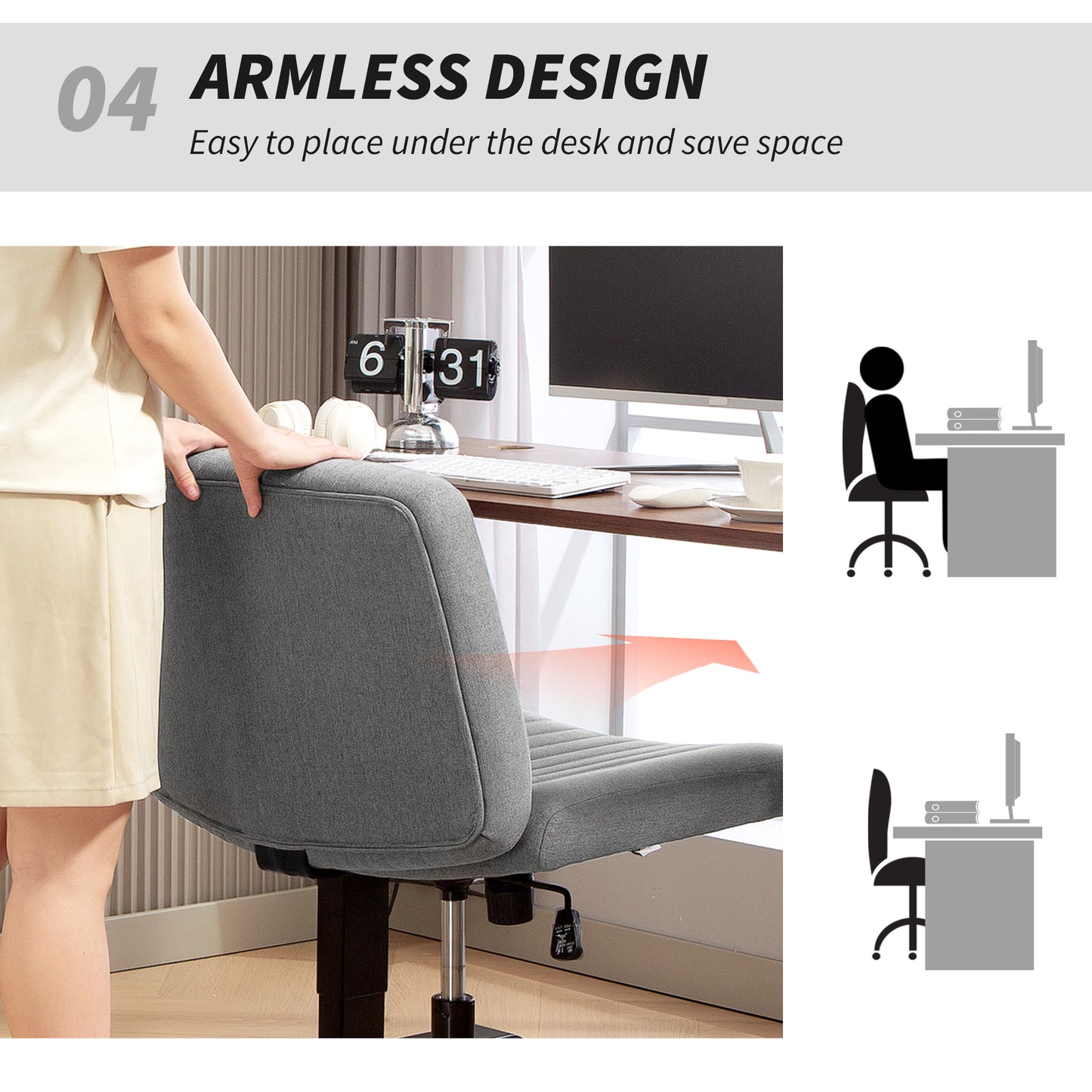 Linen Criss Cross Legged Office Chair with Tilt Function, Grey