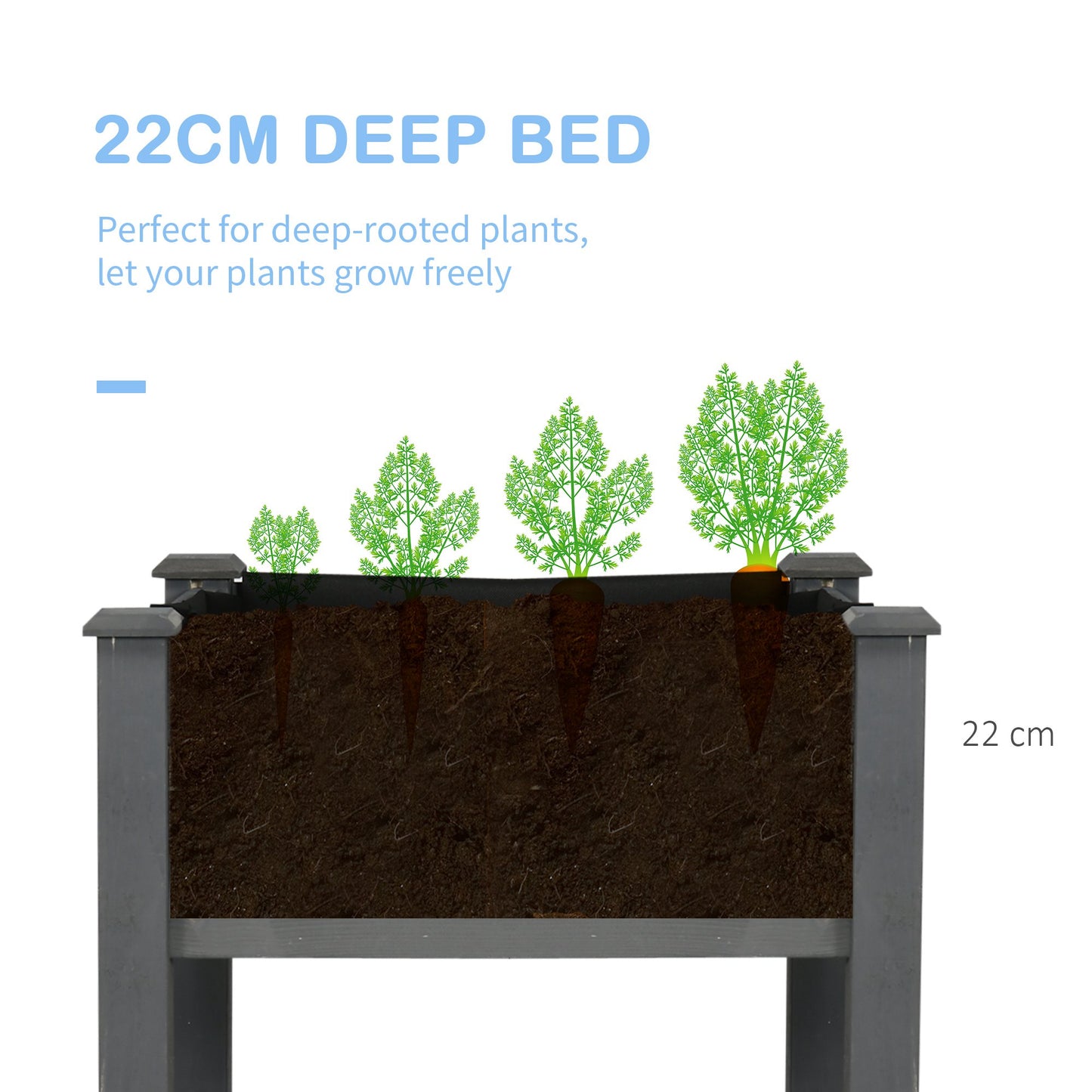 Garden Wooden Planter Flower Raised Bed, Dark Grey
