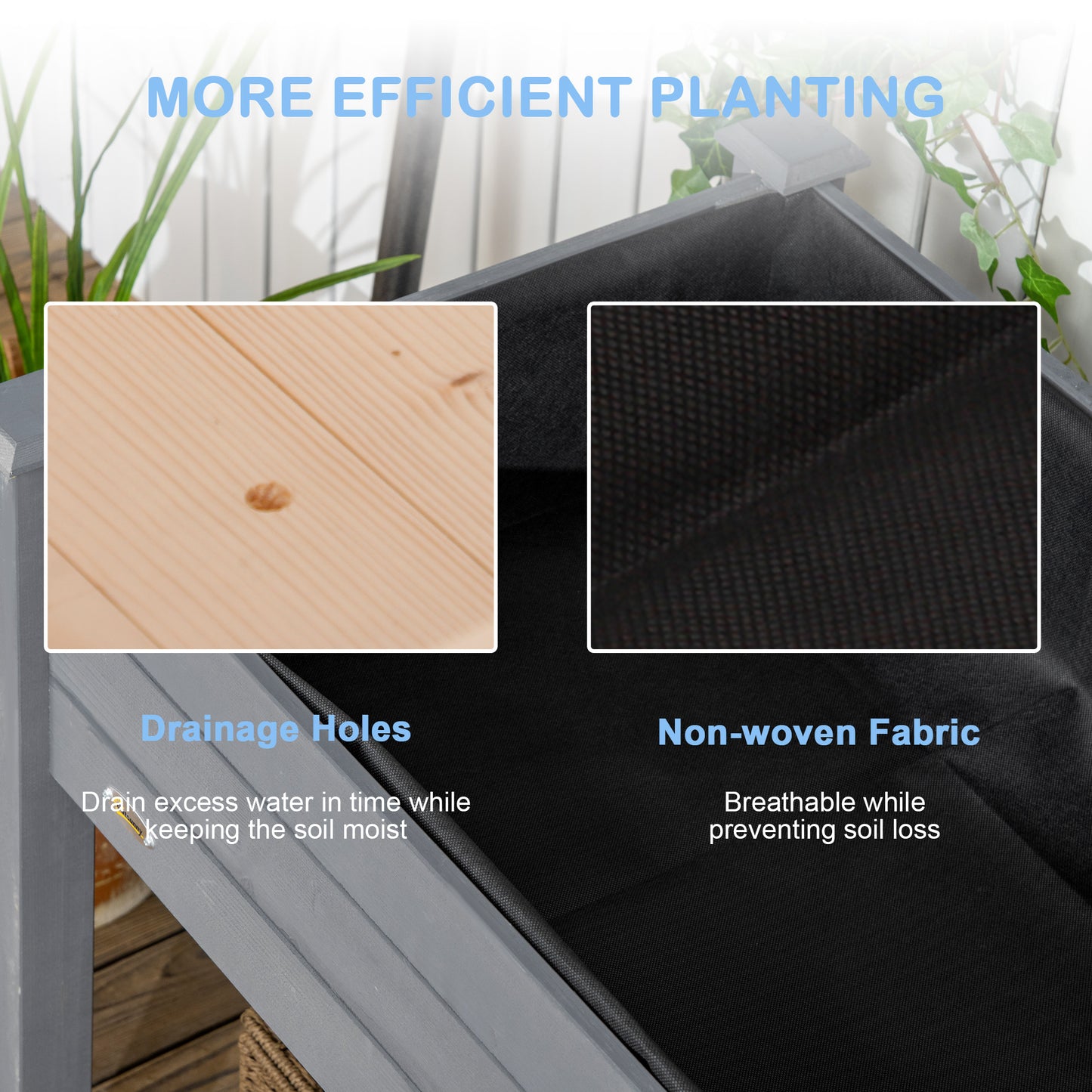 Garden Wooden Planter Flower Raised Bed, Dark Grey