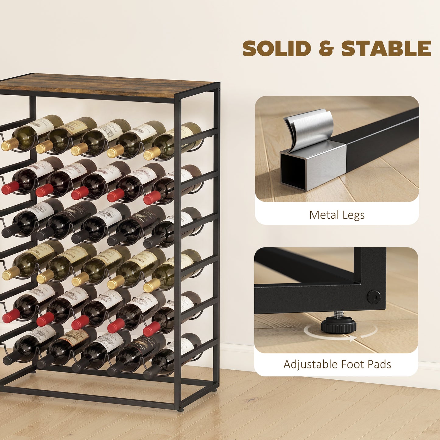 30 Bottles Wine Rack, 6 Tier Wine Storage Holder, Rustic Brown