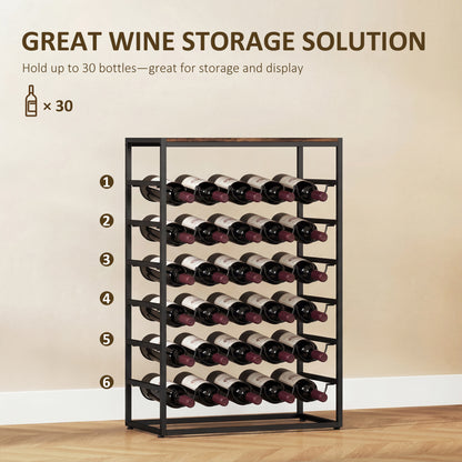 30 Bottles Wine Rack, 6 Tier Wine Storage Holder, Rustic Brown