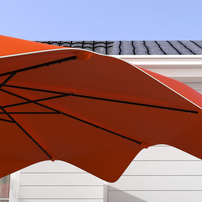 Solar Patio Umbrella with LED and Tilt, Outdoor Market Table Umbrella Parasol with Crank, 3 x 3 (m), Orange