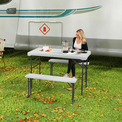 3 Piece Folding Picnic Table and Bench Set w/ Handle, Light Grey