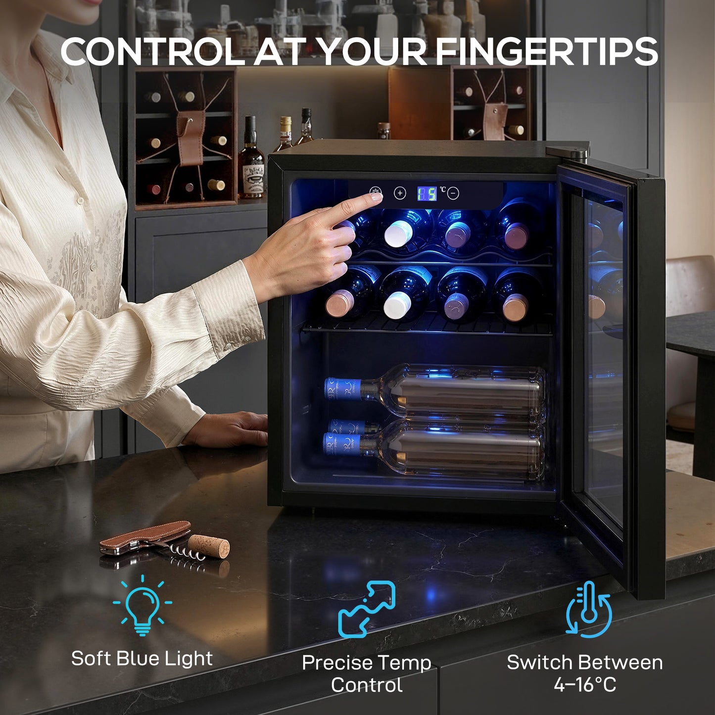 12 Bottle Wine Cooler, 4-16°C Under Counter Drinks Beer Wine Fridge