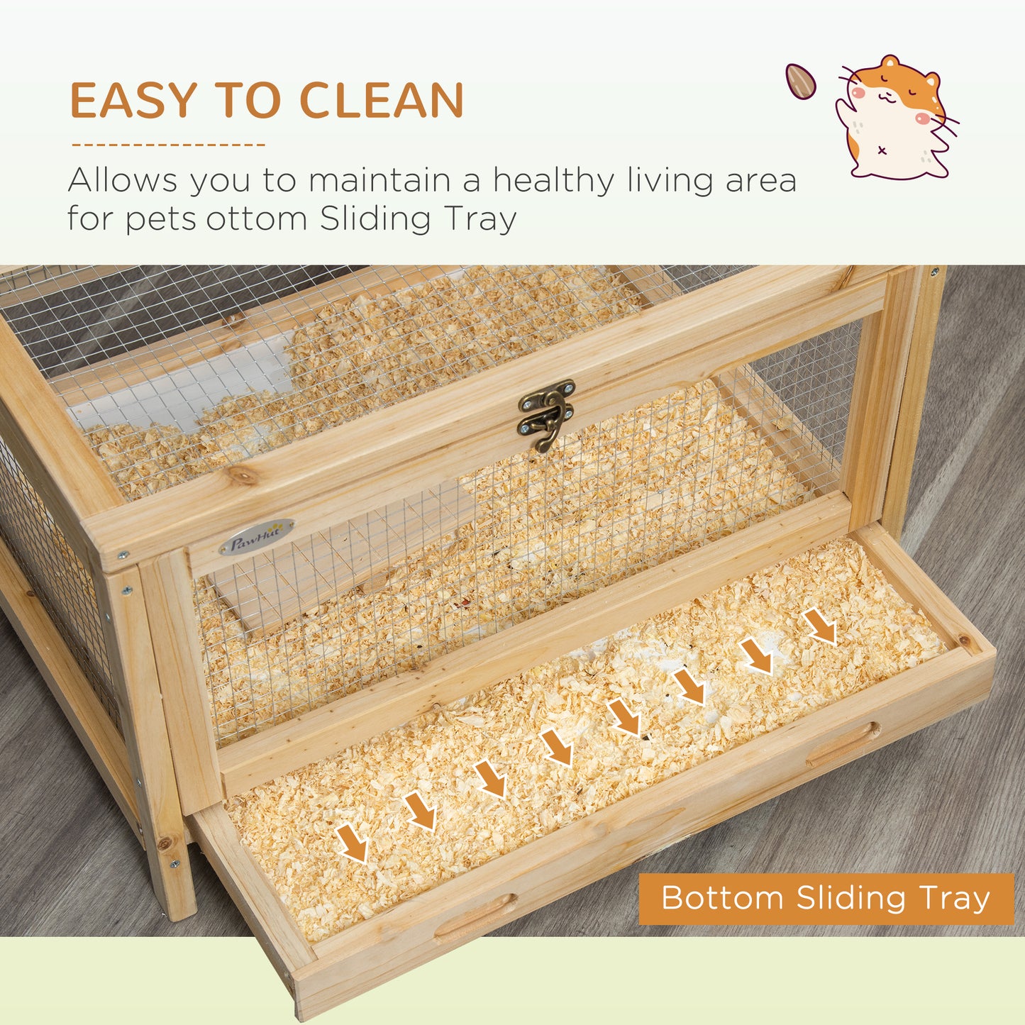 Wooden Hamster Cage w/ Tray, Running Wheel, Seesaw, Ladder - Natural