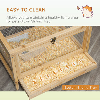 Wooden Hamster Cage w/ Tray, Running Wheel, Seesaw, Ladder - Natural