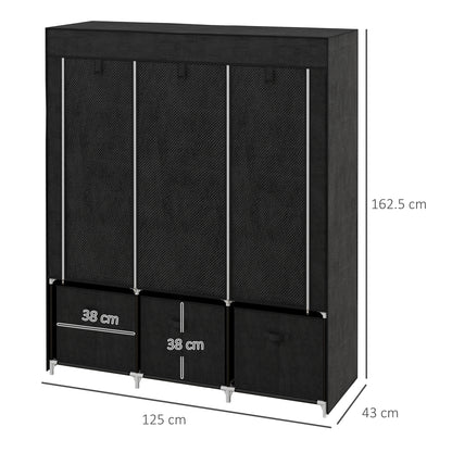 Portable Fabric Wardrobe with 5 Shelves and 3 Fabric Drawers, Black