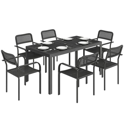Garden Dining Set with Umbrella Hole for 6 People, Black