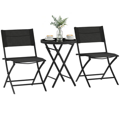 3 Pieces Outdoor Bistro Set, Glass Top Table and Chairs, Black