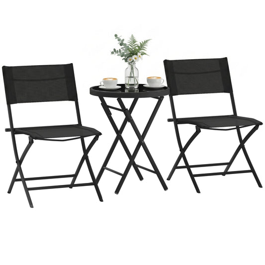 3 Pieces Outdoor Bistro Set, Glass Top Table and Chairs, Black
