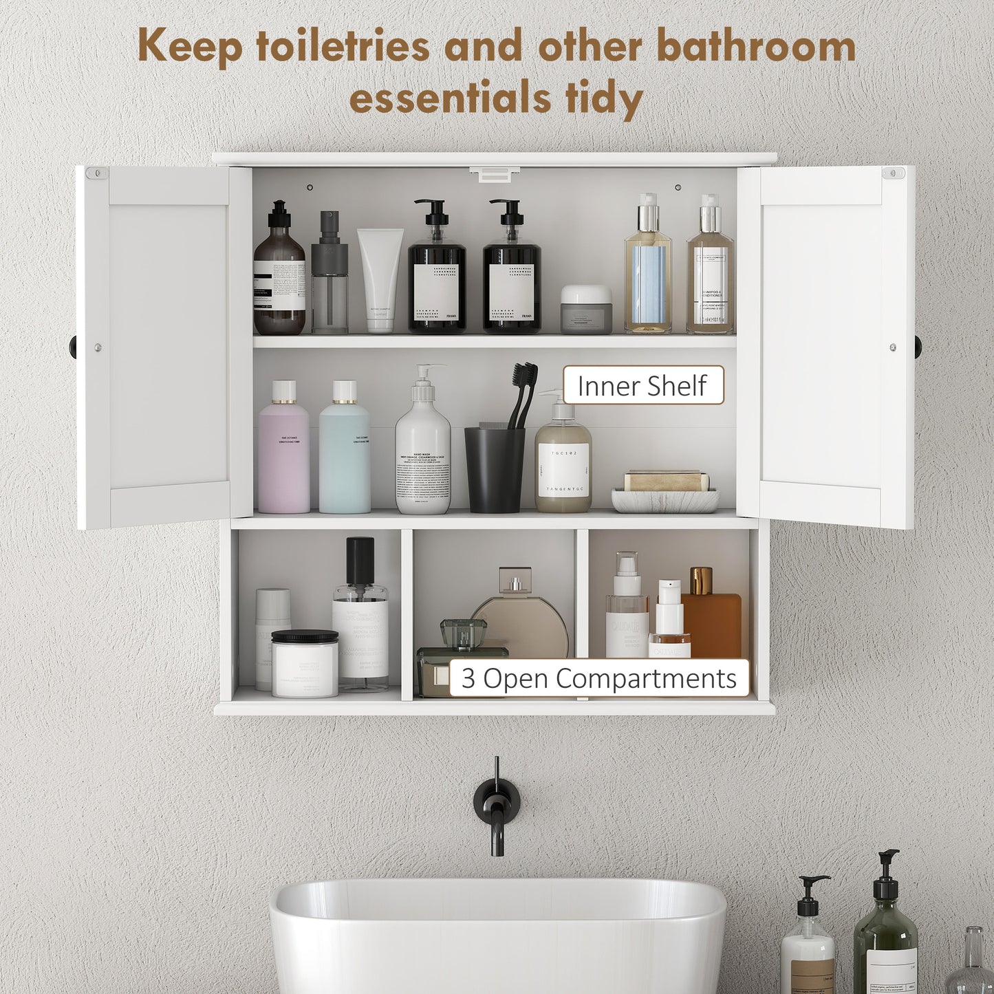 Bathroom Wall Cabinet, Medicine Cabinet with Open Compartments, Shelf