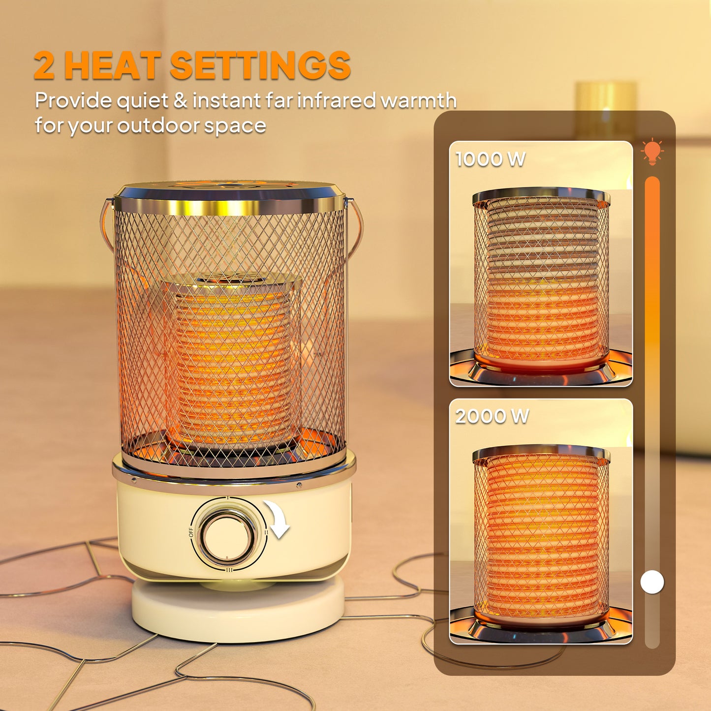 2000W Patio Electric Heater with 10-20㎡ Coverage, Separation Coil, Freestanding Outdoor Infrared Heater with Tip-Over Protection, Overheat Protection, Handle for Indoor and Outdoor Use, White