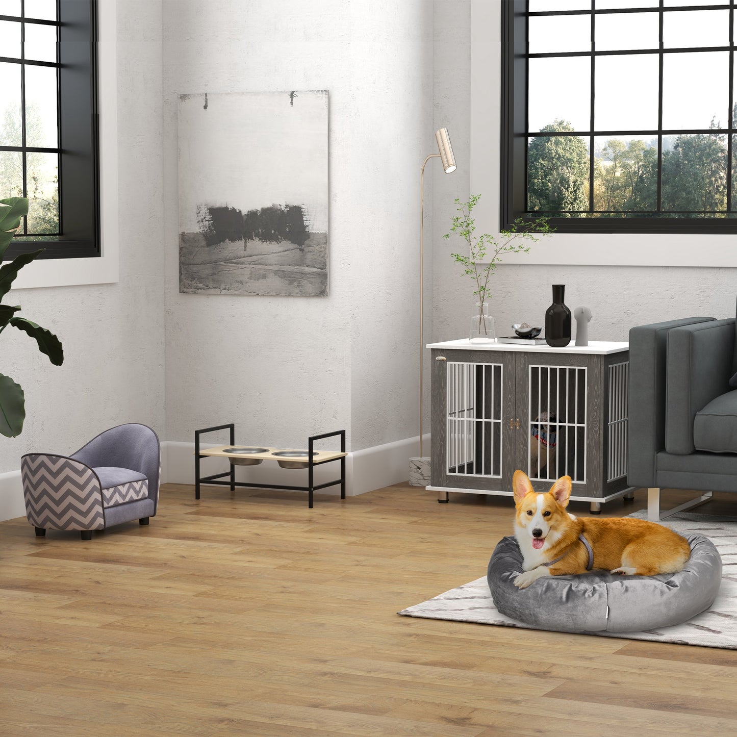 Dog Sofa Pet Couch for XS Dogs w/ Removable Sponge Padded Cushion - Grey