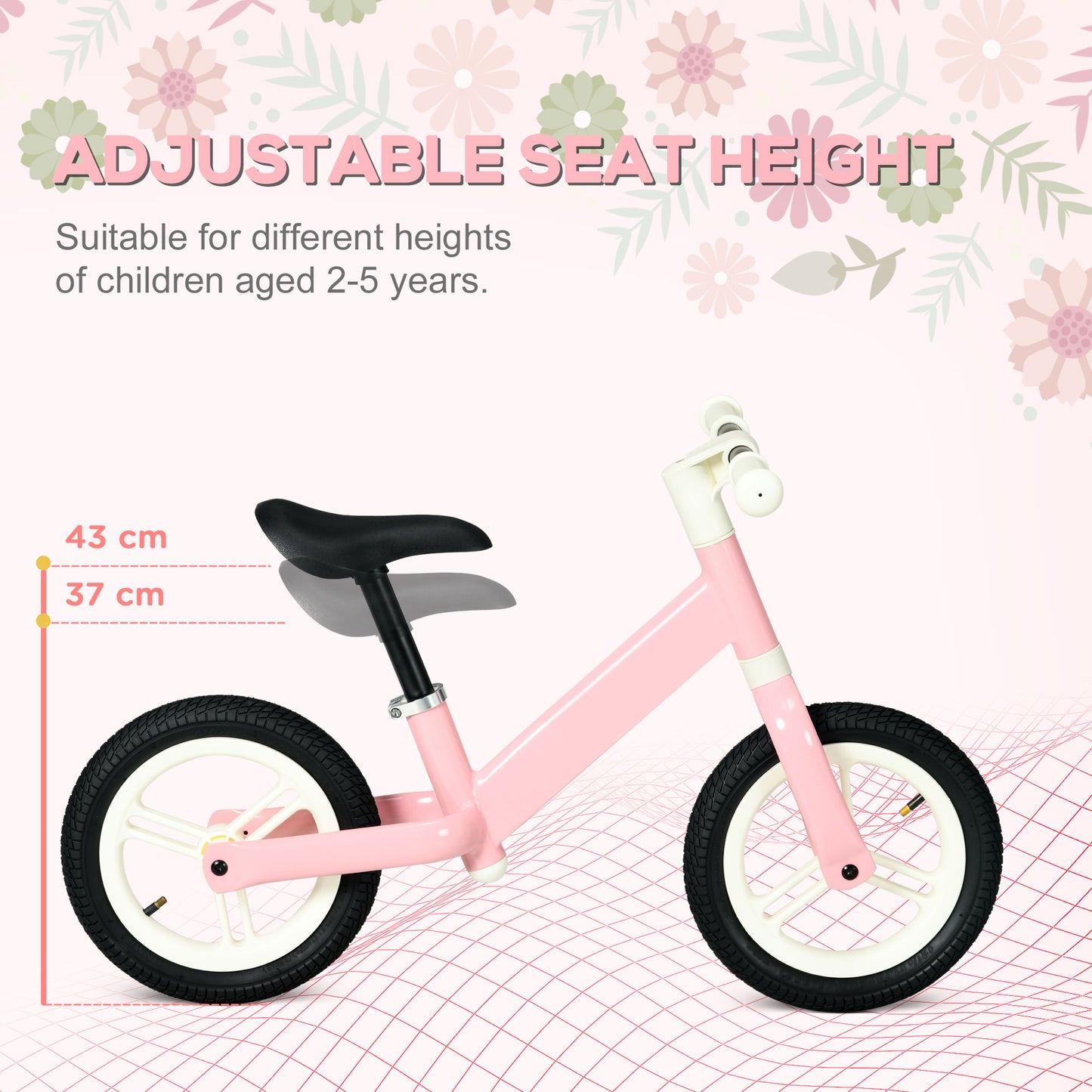 AIYAPLAY 12" Kids Balance Bike, No Pedal Training Bike for Children with Adjustable Seat, 360¬∞ Rotation Handlebars - Pink