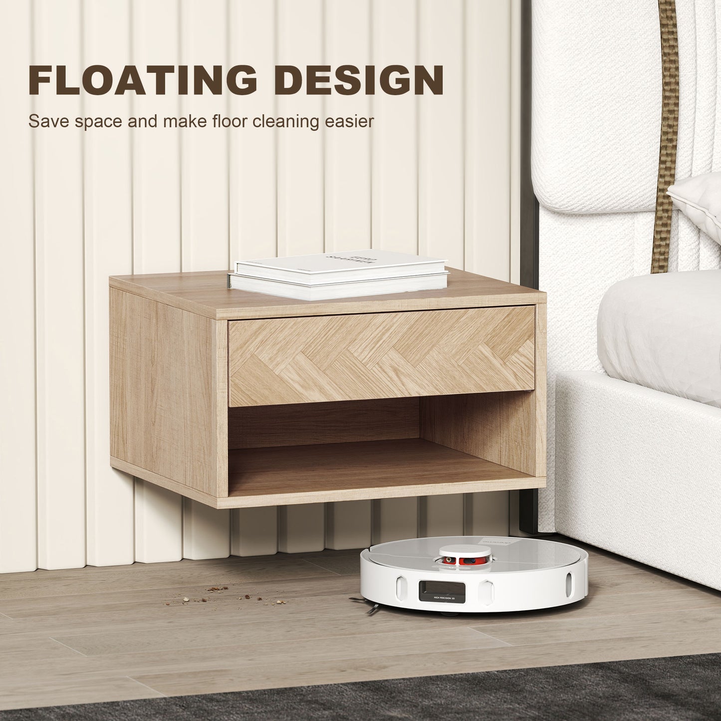 Floating Nightstands Set of 2, Bedside Table w/ Drawer and Open Shelf