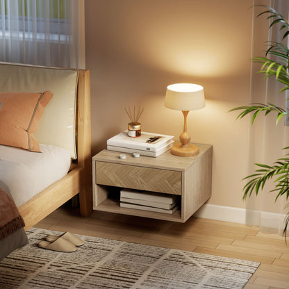 Floating Nightstands Set of 2, Bedside Table w/ Drawer and Open Shelf