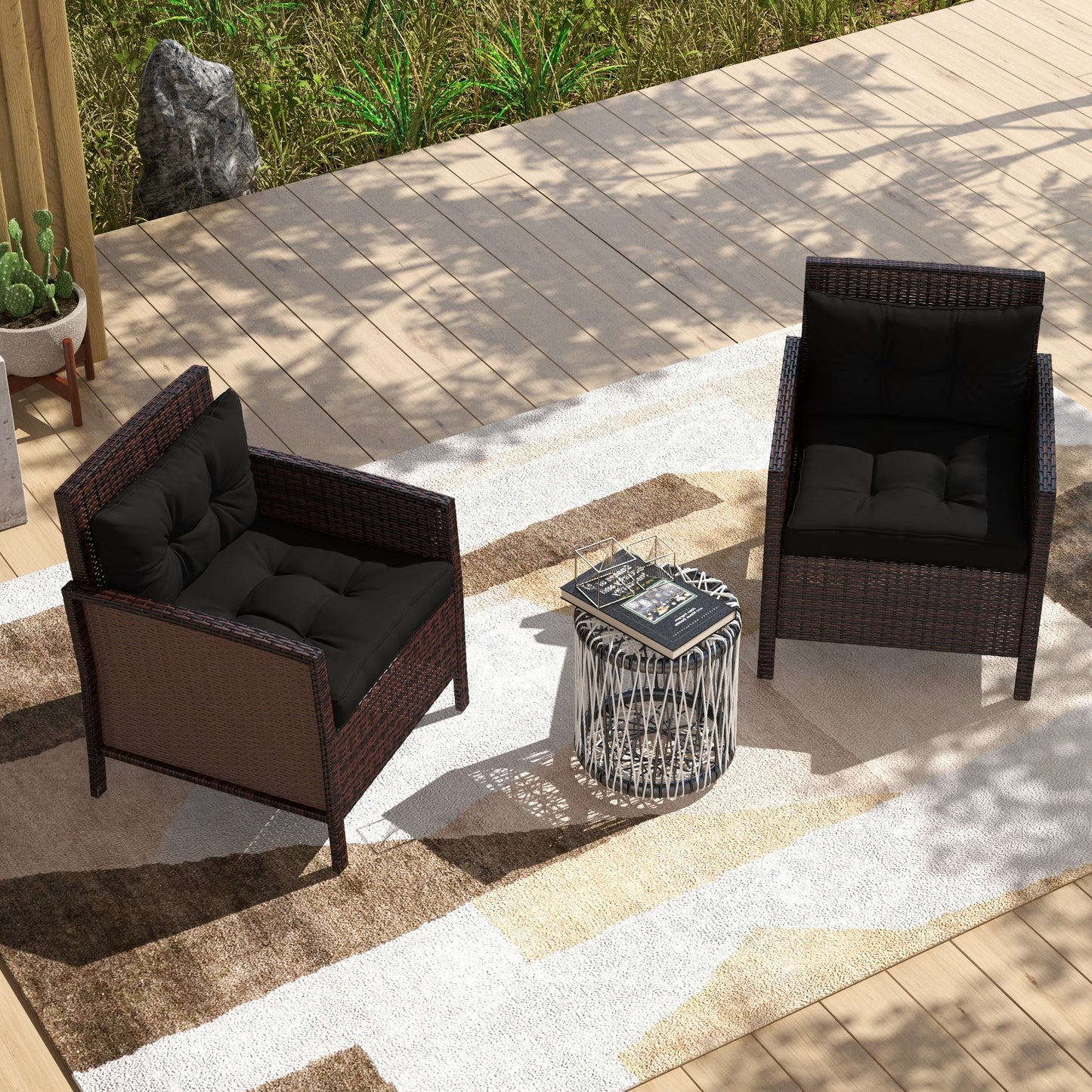 4pc Outdoor Seat Cushions Back Cushions, 60 x 60 x 10cm Water Repellent Seat Pads for Garden Patio Kitchen Office Chairs, Black